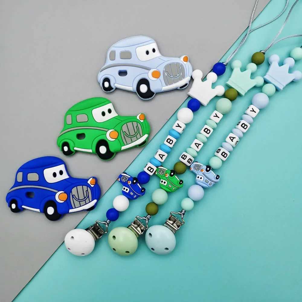 Pacifier Holders Clips# Custom English Russian Letter Name Silicone classic cars Pacifier Clip Chain Teether Pendant for Baby Pacifier Kawaii Teether 