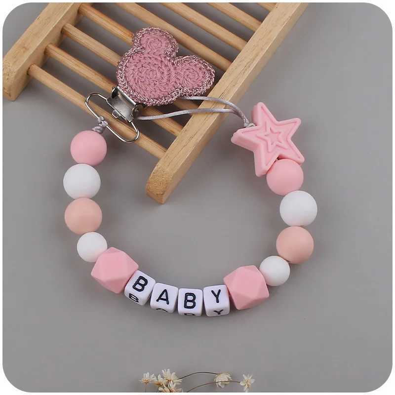 Pacifier Holders Clips# Ins Baby Personalized Name Cartoon Pacifier Clips Chain Dummy Holder Teething Soother Chew Toy Clip Newborn Accessories BPA Fr