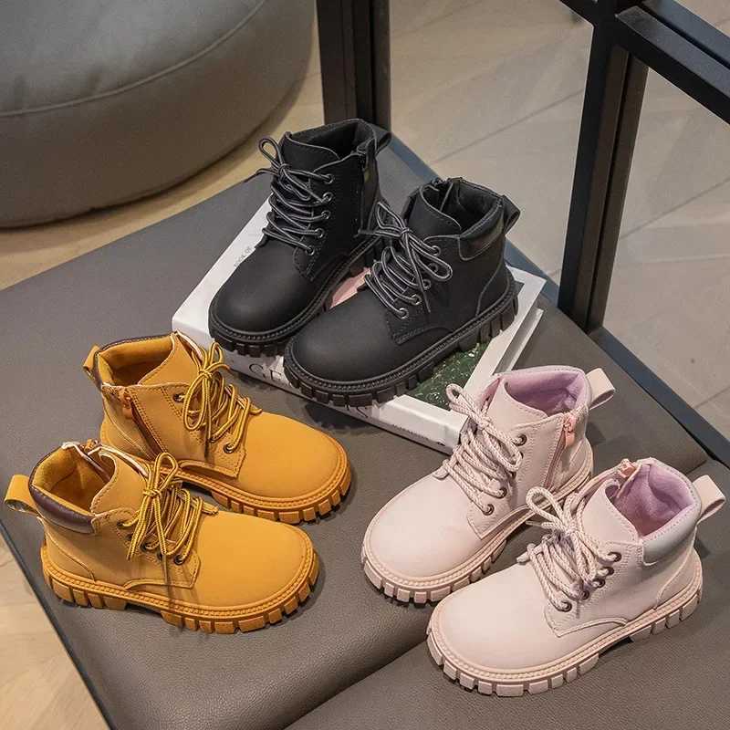 British Sle Boy Ankle Boots Autumn Retro Versatile Kids Shoes Soft Leather Pink Girls Boots Fashion Children Sneaker Size26-37XJ241206