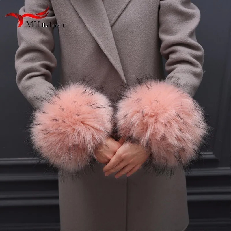 womens raccoon arm heater set natural color real raccoon fur cuffs womens coat arm heater set 241206