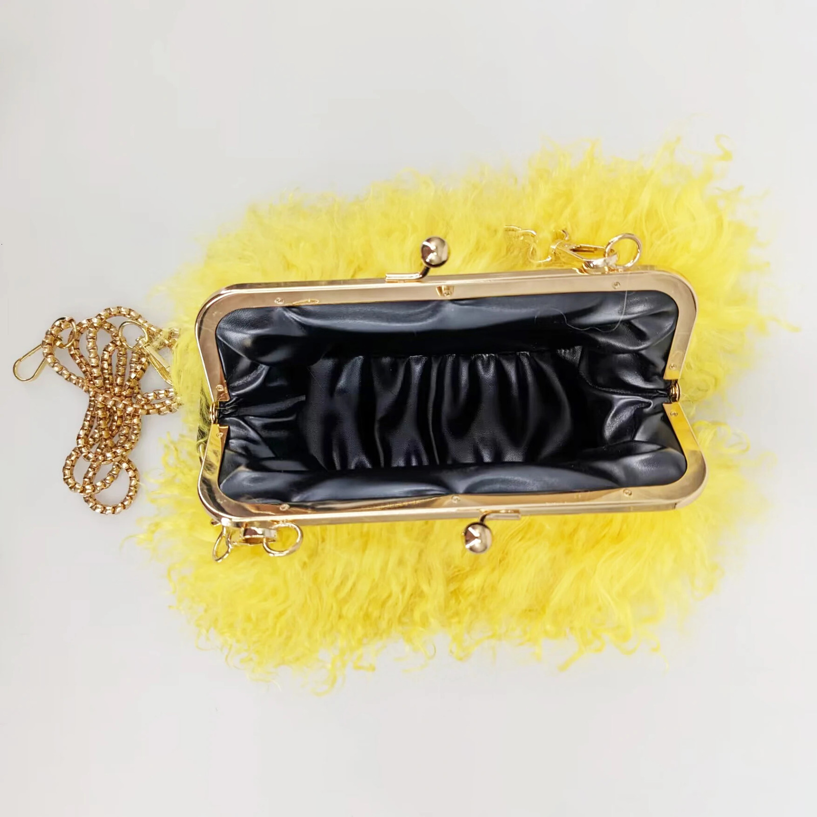 real Long Fur Wool handBag Women Mongolian Sheep Fur Bag Beach Wool Fur One Shoulder bag 241206