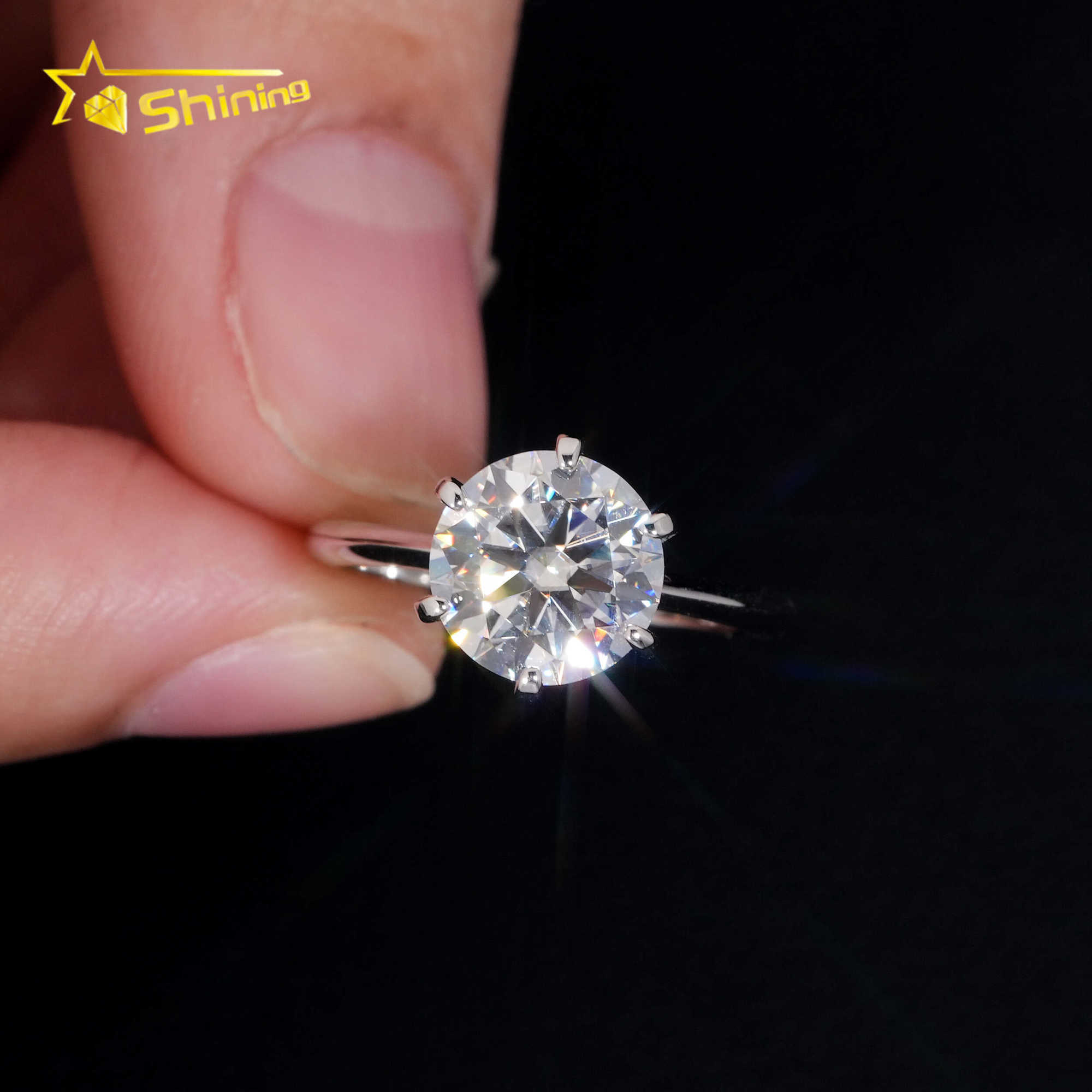 Classical 6Prongs Setting Wedding Ring 925 Sterling Silver 18K Gold Plated Pass Diamond Tester Moissanite Engagement Ring