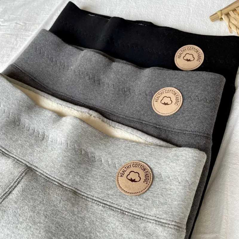 Cotton Super Thick Lamb Wool Leggings Autumn Winter Fashion Fleece Grey Ankle Pants Solid High Waisted Warm 241205