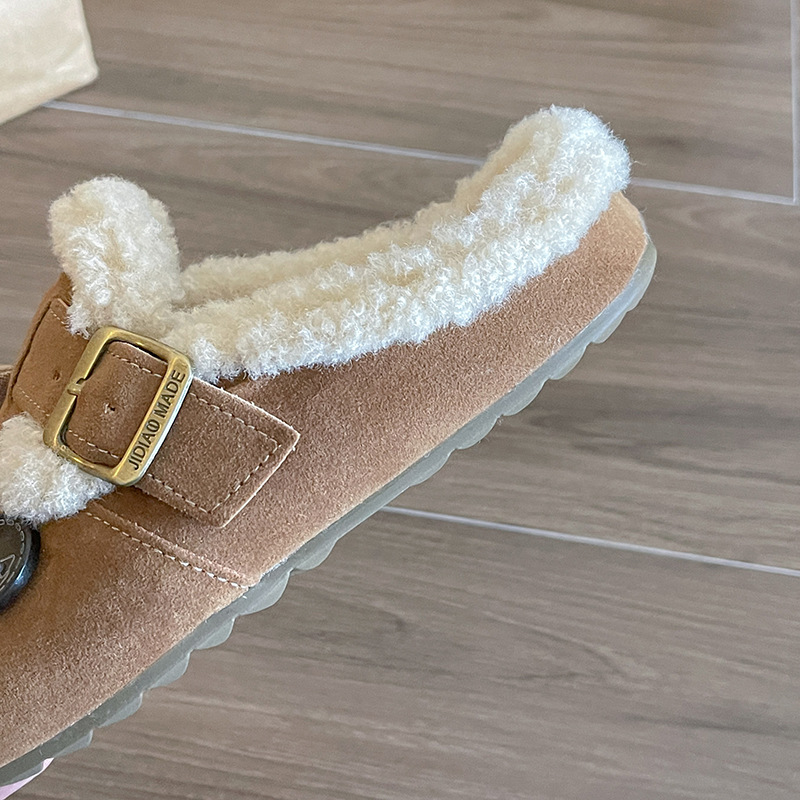 2025 Free Shipping Warm Thicken Wool Birkn Slippers Women Winter Fur Flat Mules Shoes Woman Brand Outdoor Slides