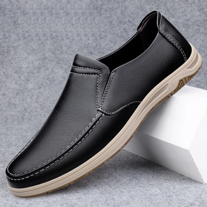 Shoes Men Slip-On Leather Shoes Casual Shoes Driving Moccasin Non-slip Loafers Men Bule Shoes High Quality 241206