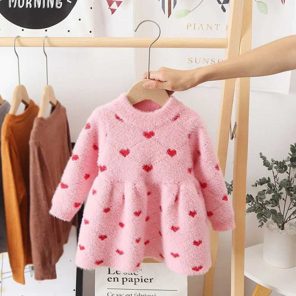 Girls Winter Imitation Mink Fleece Sweater Princess Dress Baby Knit Sweater Baby Winter Foreign Sle Hedging DressXJ241206