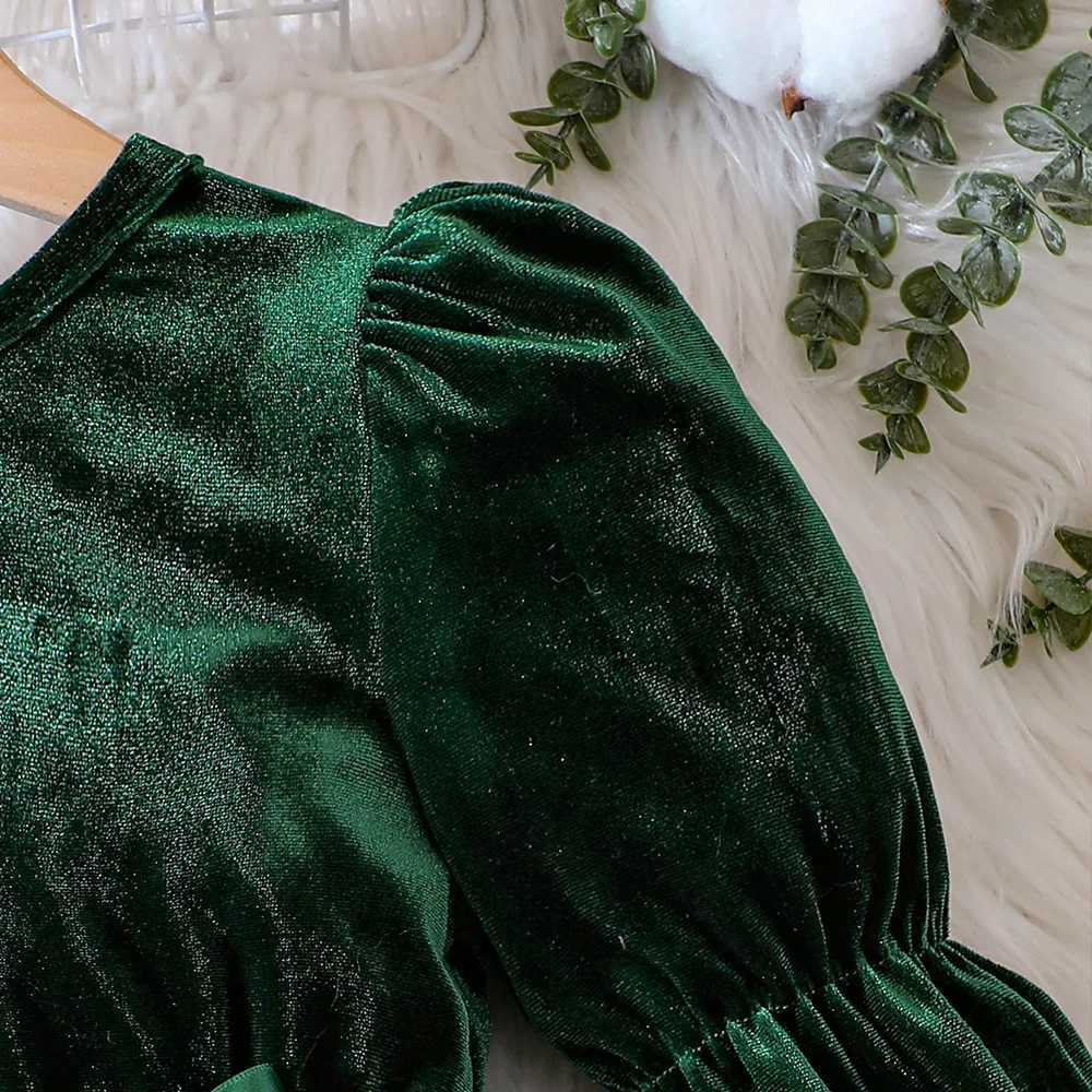 2023 Winter New Girls Dress Long Sleeve O Neck Sparkly Sequins Green Cute Designer Girls Princess Dress Vestido 0-3TXJ241206