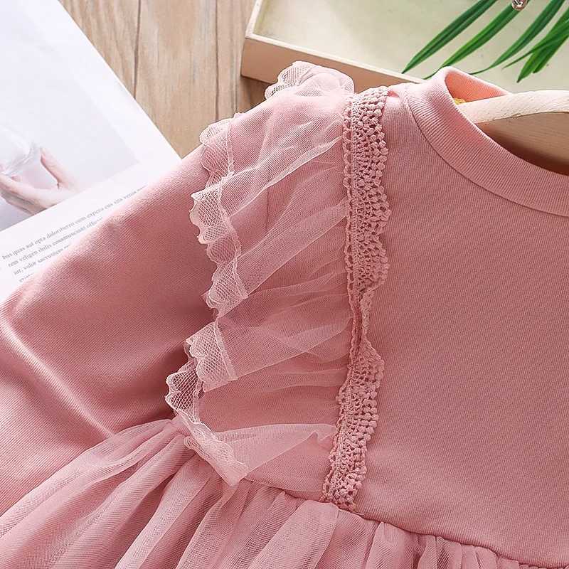 Girl Dress Autumn Tulle Long Sleeve Ruffles Children Par Dresses Lovely Mesh Babies One PieceXJ241206