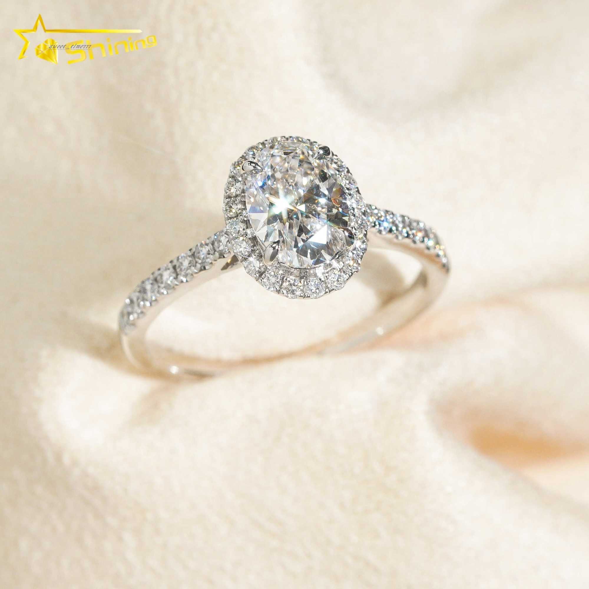 Fine Jewelry Micro pave 14k Solid Gold Lab Grown Diamond CVD Ring Oval Shape Halo VVS2 Engagement Rings