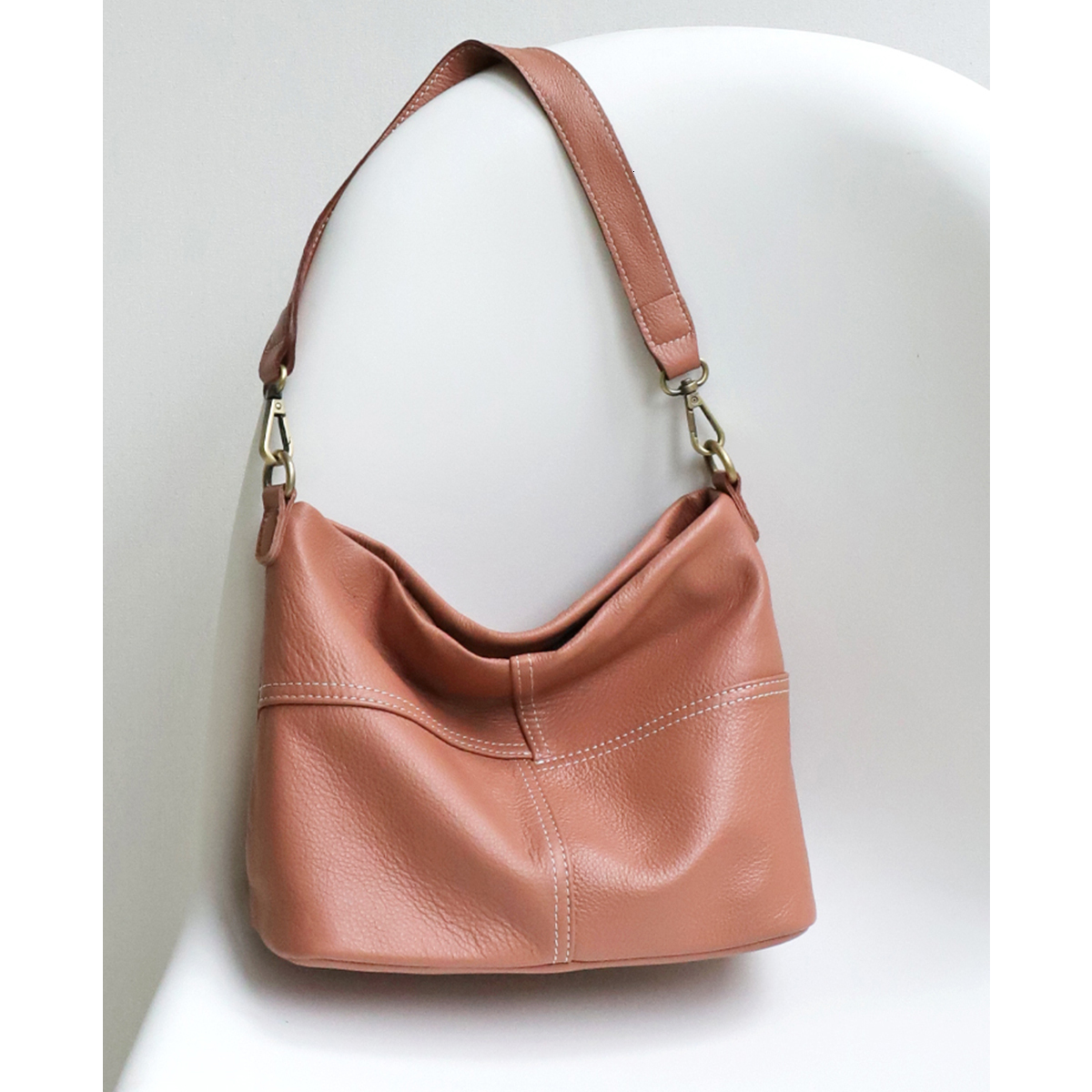 Vintage Casual Genuine Leather Hobo Bag For Women Natural Skin Es Patchwork Cross Body Shoulder Handbag Bucket Daily Purse