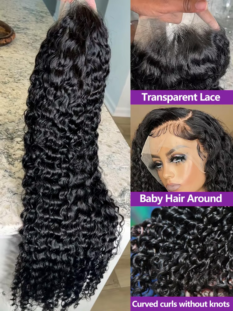 30 40 Inches Deep 13X6 HD Transparent Front Human Hair Wig Glueless 13X4 Curly Wave Lace Frontal Wigs For Women