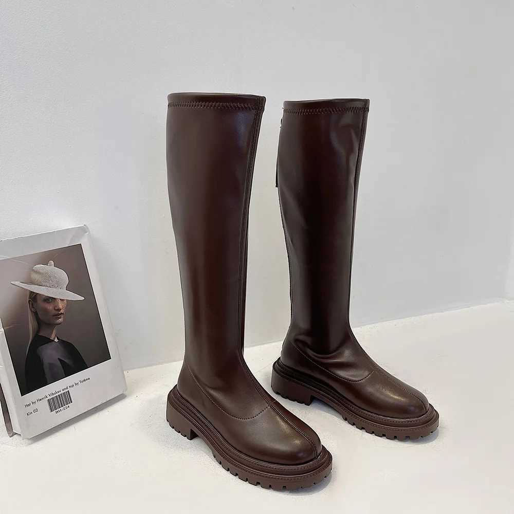 High Quality Warm knee high boots PU leather warm boots thick H motorcycle boots punk shoes Wan high boots Cbat boots T241206