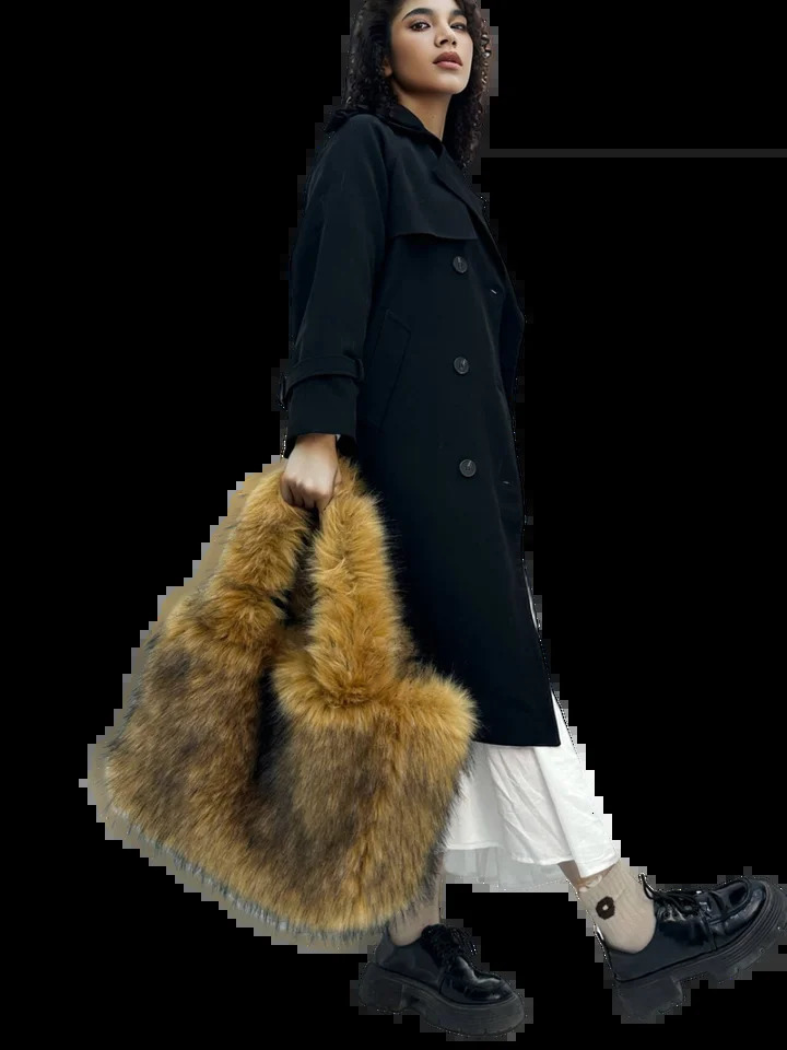 Fashion large Tote Bag Faux Fur Women Lady Hand Bags Fluffy Soft Plush Shopper Bag Warm Winter Sac 241206