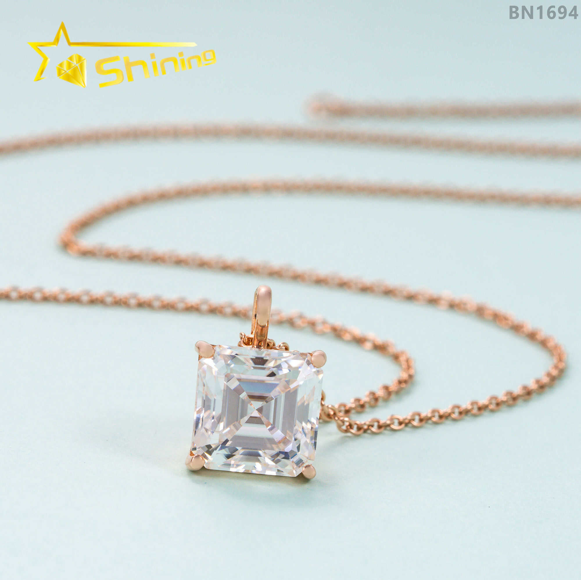 Pass diamond tester asscher cut moissanite necklace custom iced diamond women fine pendant necklace