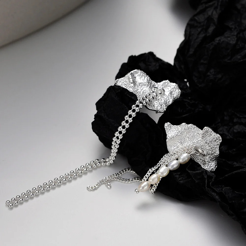 genuine jewelry E1227 Korean light niche feeling long S925 pure silver tin foil tassel shape P 241205