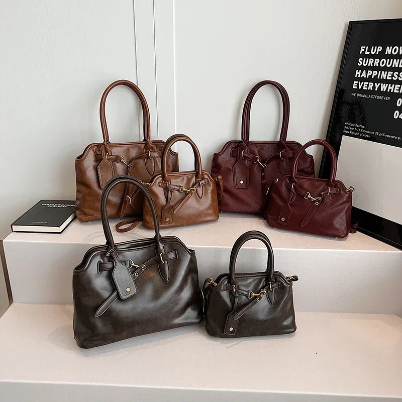 LEFTSIDE PU Leather Retro Tote Bag for Women Winter Trend Fashion Y2K Handbags Females Travel Shoulder Crossbody Bags 241206