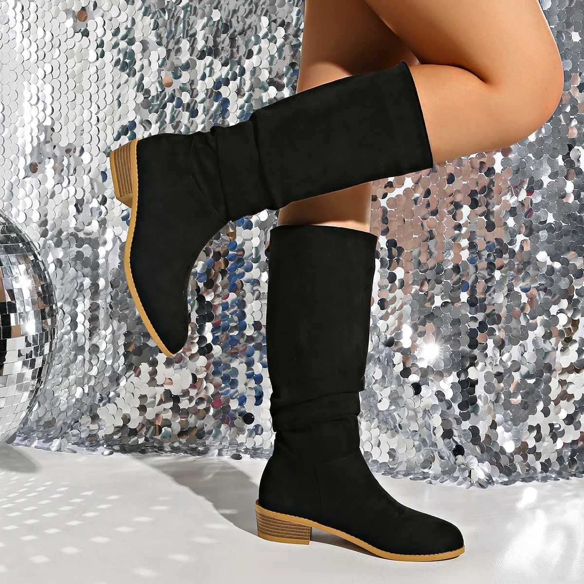 High Quality New single knee high boots for autumn and winter designer high heels black high boots plus size foldable shoes Wenbotas de Mujer T241206