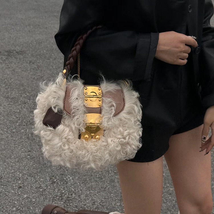 Crossbody Shoulder Bags Genuine Wool Fur Sheep Curled Hair Lock Fur Integrated Cross Shoulder Bag for Women Bag - view 3