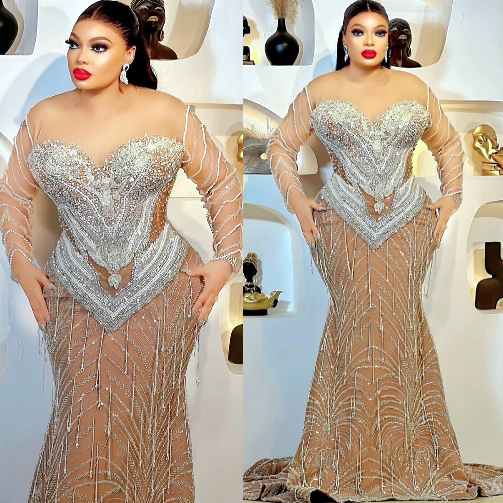 Champagne Illusion Prom Dresses 2025 Rhinestones Beaded Tassels Evening Formal Party Second Birthday Engagement Gowns Plus Size Dress For Special Occa