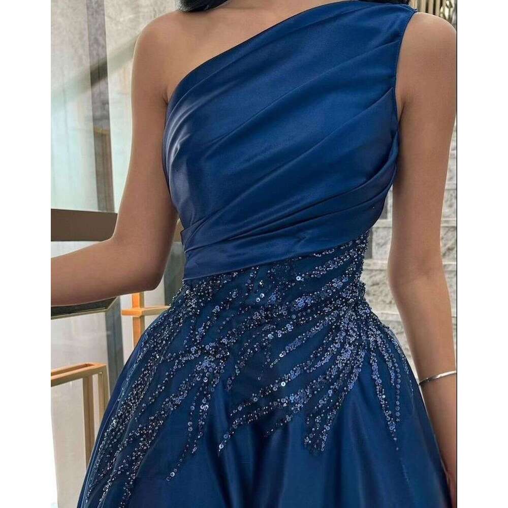 Customized One Shoulder Prom Sleeveless Pleated Beadings or Length Party Gowns Evening Dresses