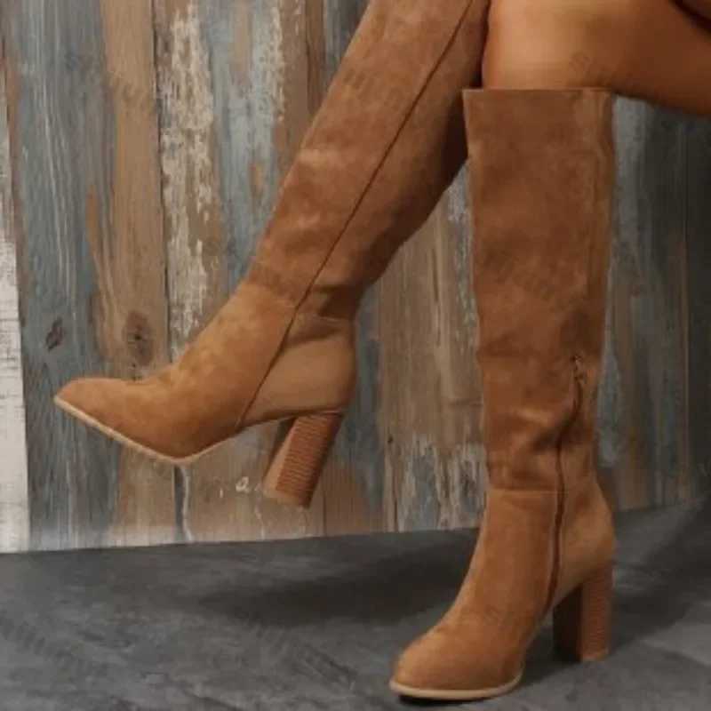 High Quality Wens boots Fi winter new Lg tube boots knee side zipper artificial suede Cfort N slider high heels boots Botas Mujer T241206