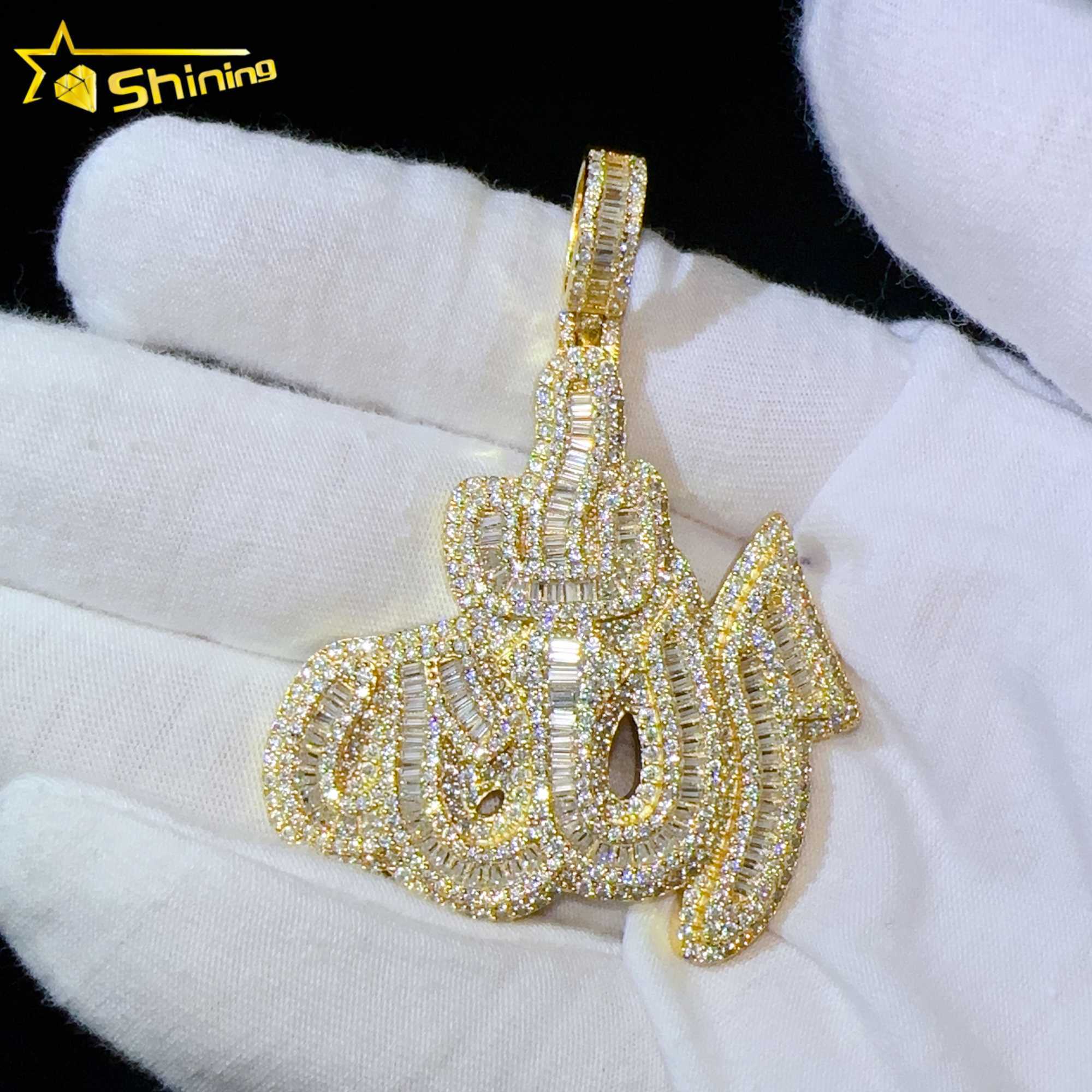 Iced out baguette diamonds pendant s925 silver d color moissanite hip hop pendants for men and women