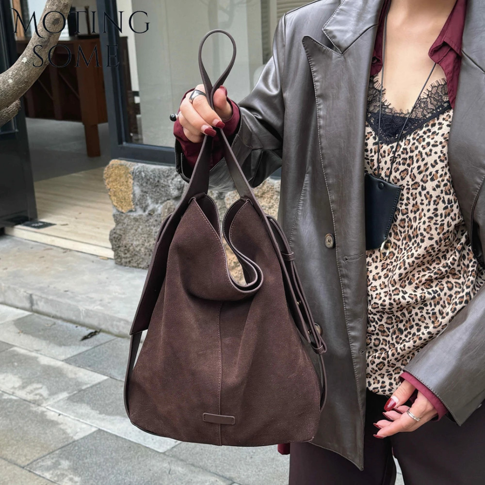 Motingsome natural suede leather Women Bag Winter Bags Frosted Skin Handbag and Purses Retro Lady coffee Tote 241206