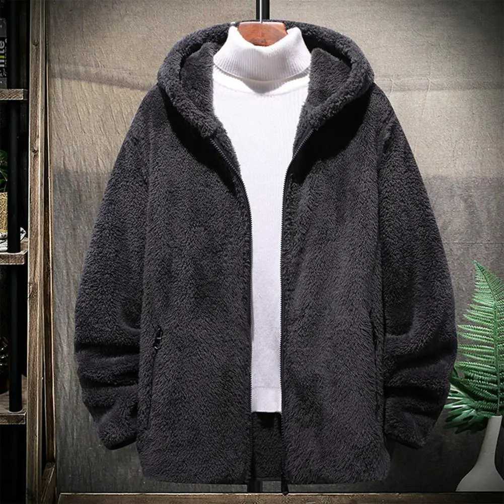 Furry Cardigan Winter Coat Plush Zipper Hooded Jacket Solid Color Soft Cold-proof Thicken Plus Size Autumn Hoodie SweatshirtXJ241206