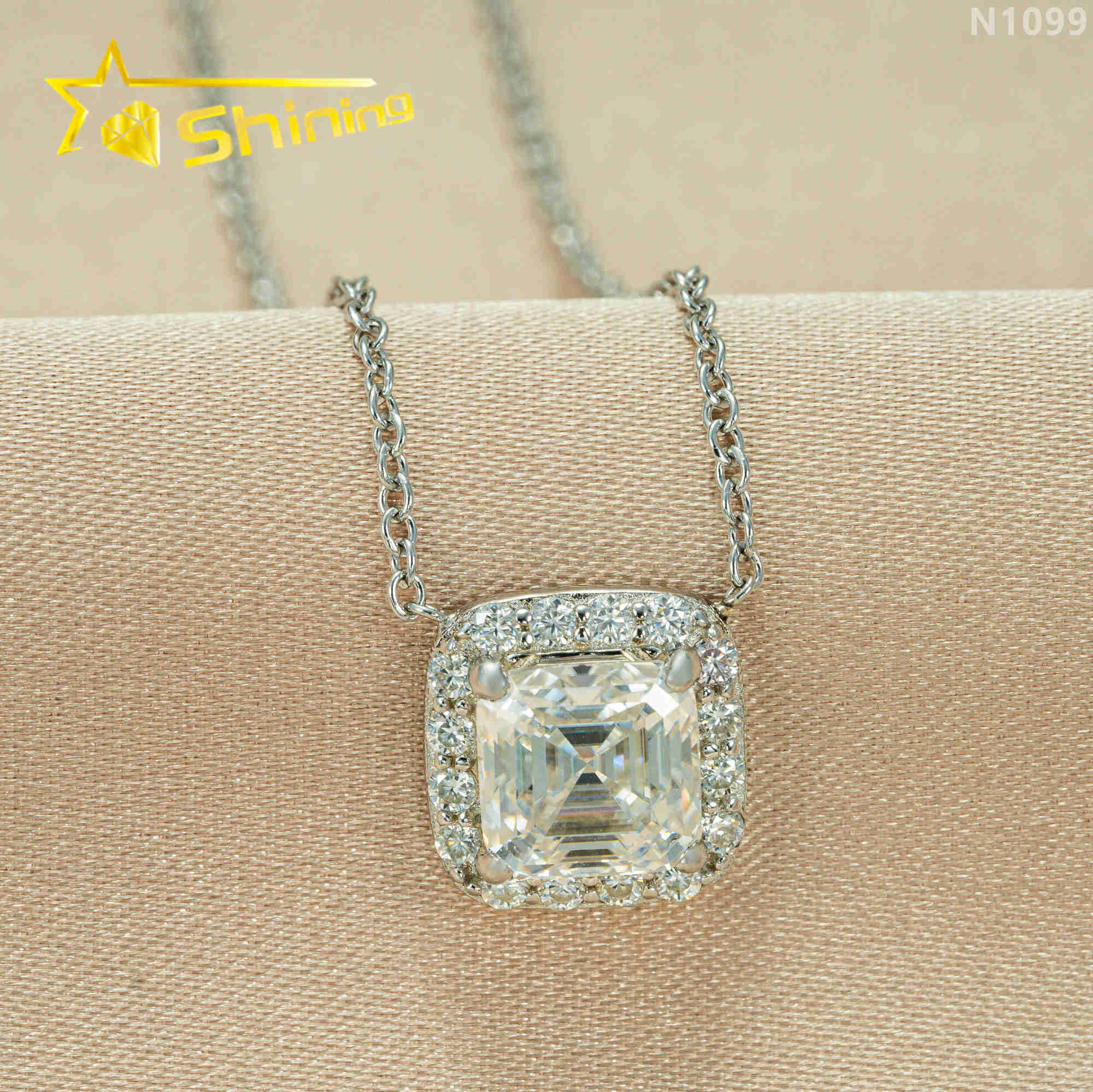 Simple design GRA certificated asscher cut moissanite pendant custom women high quality necklaces