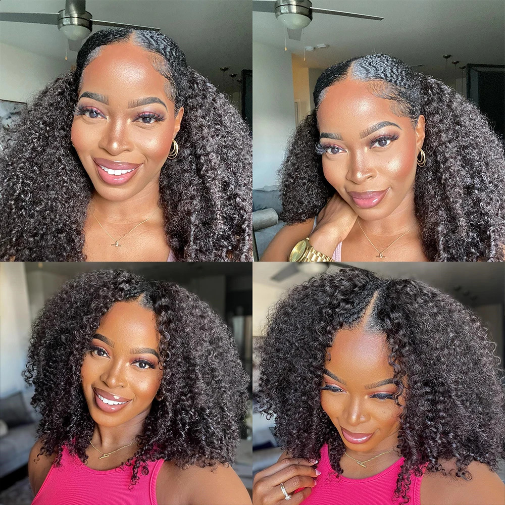 Twisted and Curled V Part Wig Human Hair Does Not Shed Thin Part Malaysian Female Hair Wig 250 Density African Curled V/U Part Wig 100% 241206