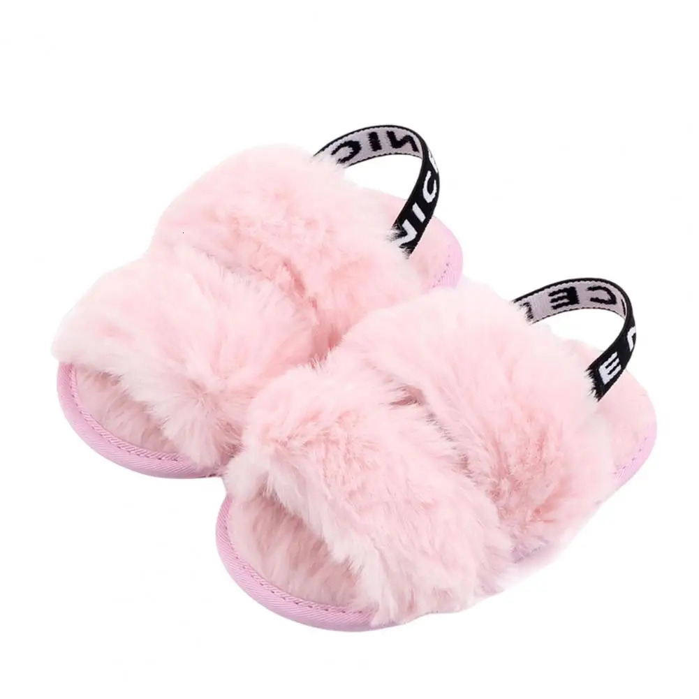 1Pair Slippers Shoes Letter Printing Fluffy Lovely Casual Baby Sandals Coral Fleece Soft-soled Baby Shoes Outdoor Supply