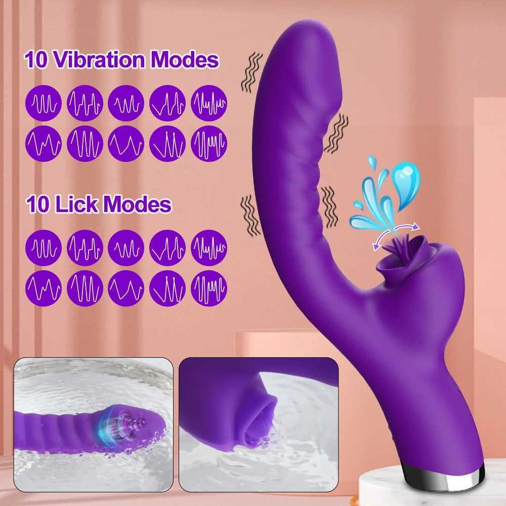 Vibrator For Women 2 In 1 Licking Mane Clitoris Stimulator G-Spot Powerful Vibro Dildo Wand Female Clit Sucker Adult Sex ToysXJ241206