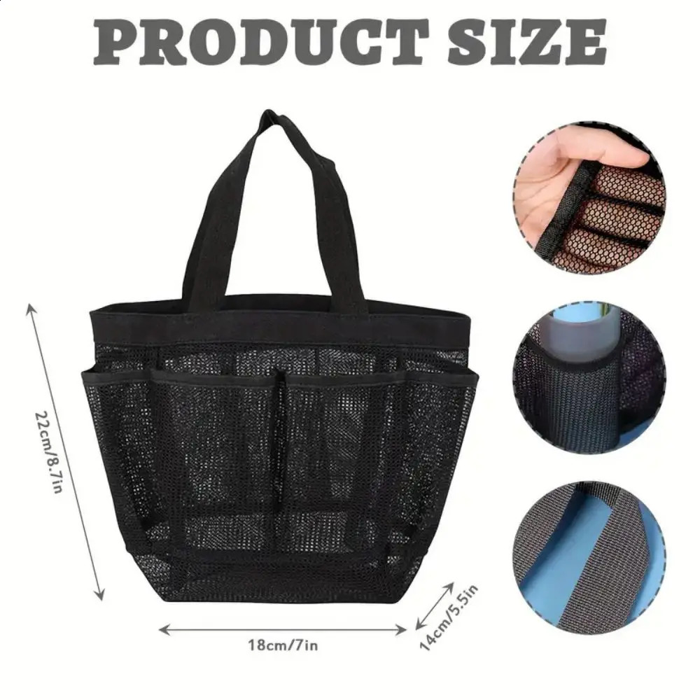 1pc Large Capacity Mesh Toiletry Bag Portable Handbag for Going Out Polyester Black Beach Suitable Outdoor Play 241203