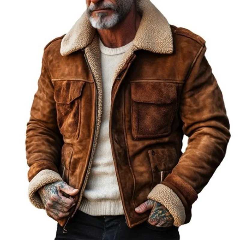 Autumn and Winter Foreign Trade Explosion Mens Coat Top Lamb Wool Lapel Zipper Jacket Mens Business LeisureXJ241206