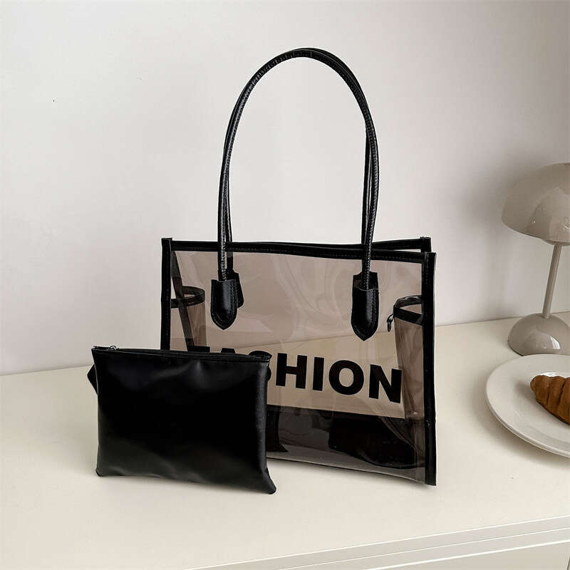 Transparent Jelly Women's Summer New Letter Printed Mother And Child Large Capacity Beach Western-Style Tote Bag, Fashionable Quality Classic