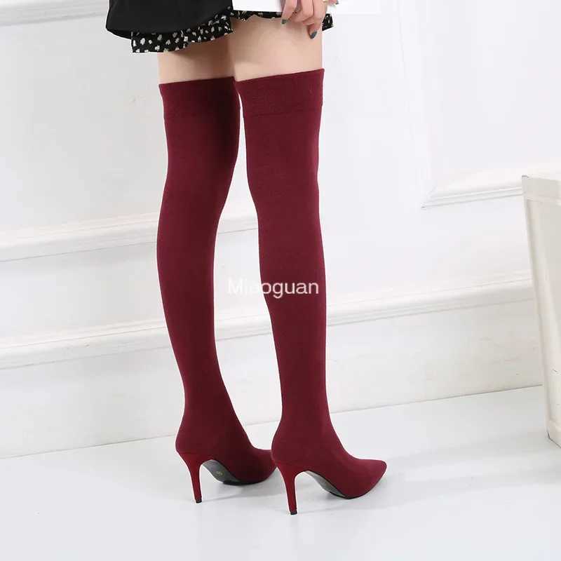 High Quality Previous article Previous article Knitted spring and autumn sliding knee boots polka dot toes casual dress shoes sock boots Fi knee boots