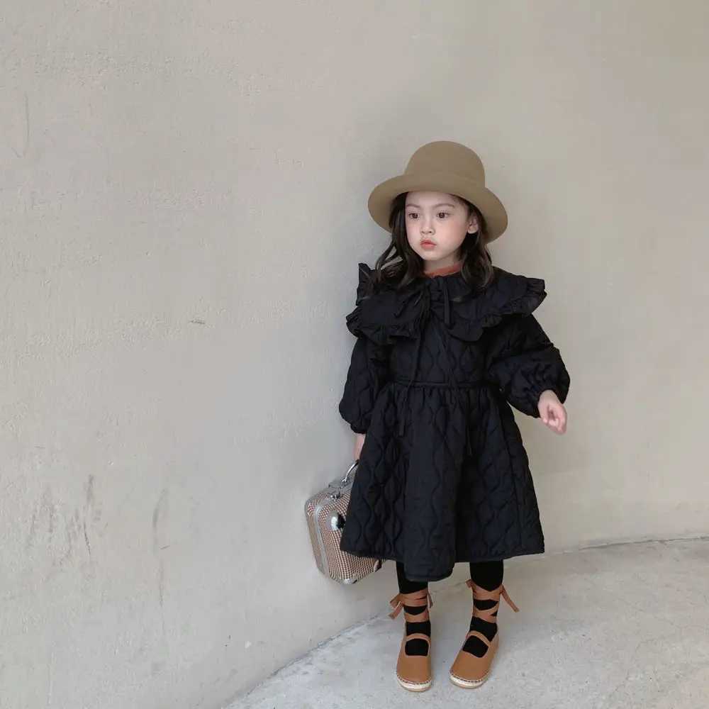 Autumn and Winter Girls Dress Season New Fashionable Thickened Large Flip Thickened Dress Childrens Little Girl Princess DressXJ241206