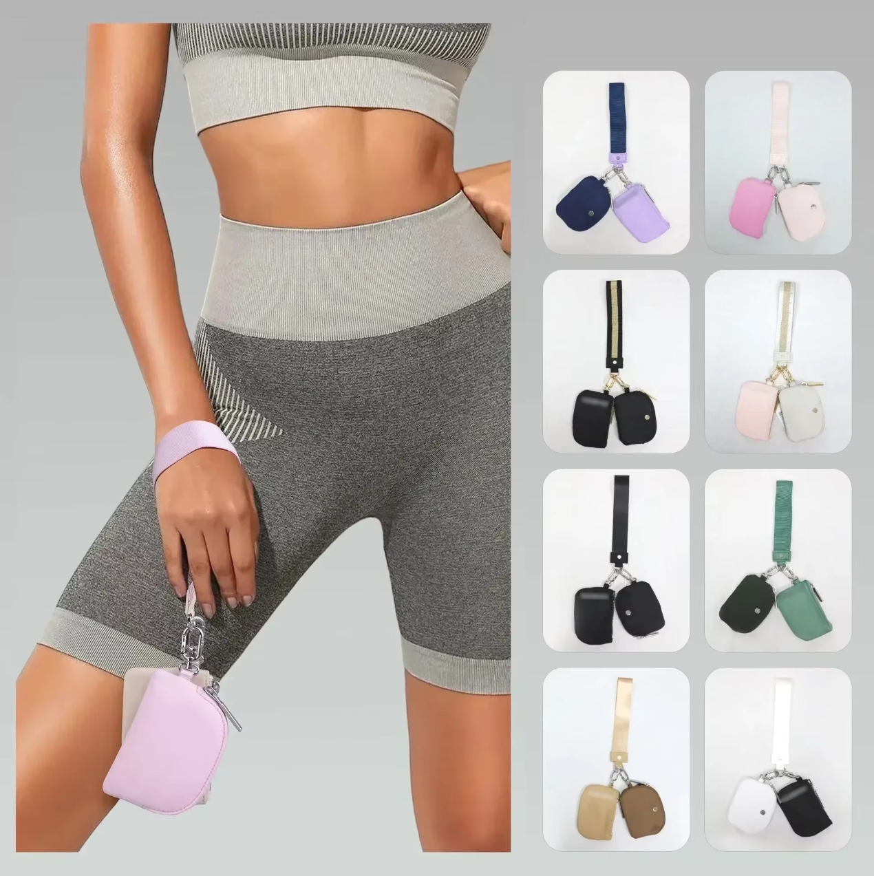 DHL 13 Colours Yoga Bag Dual Pouch Mini Zip Around Wristlet Portable Keychain Wallet Coin Purse Pocket Wholesale 0219 0221