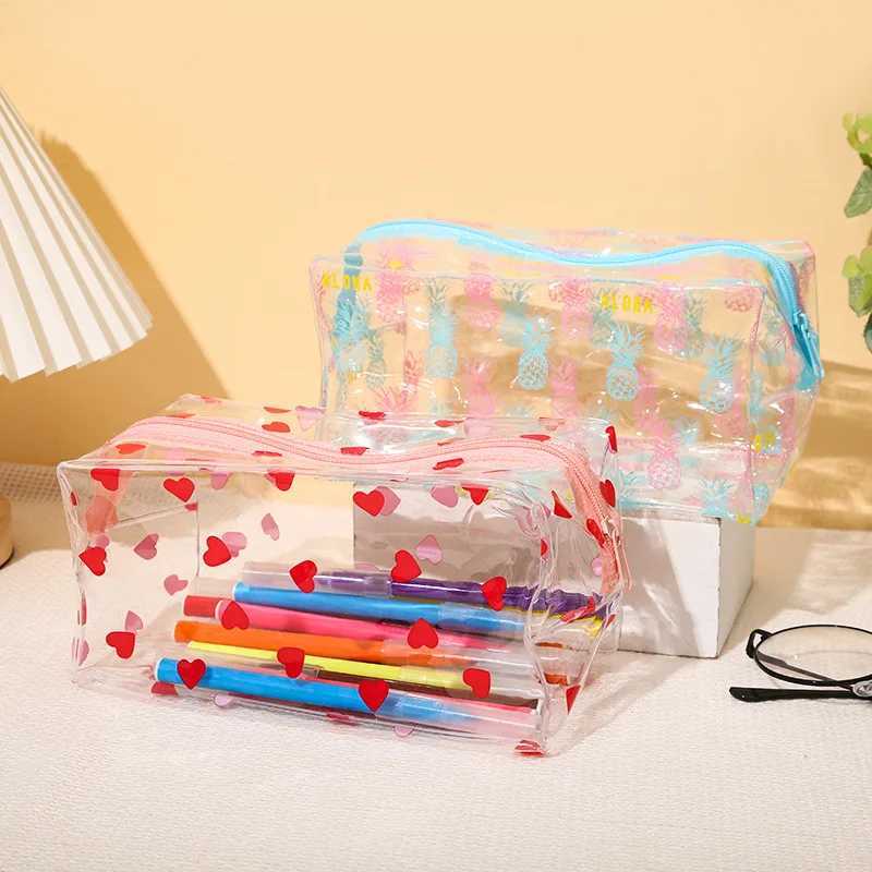 Waterproof transparent makeup bag for girls and students pencil case with floral printing Kaii makeup bag for travel portable zipper W bagXJ250415
