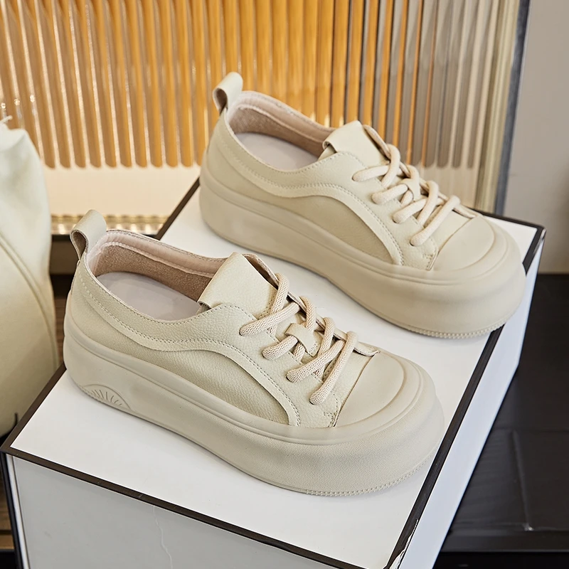 AIYUQI Women Sneakers Shoes Genuine Leather Casual Shoes for Women Platform Lace-up Retro Sneakers Women