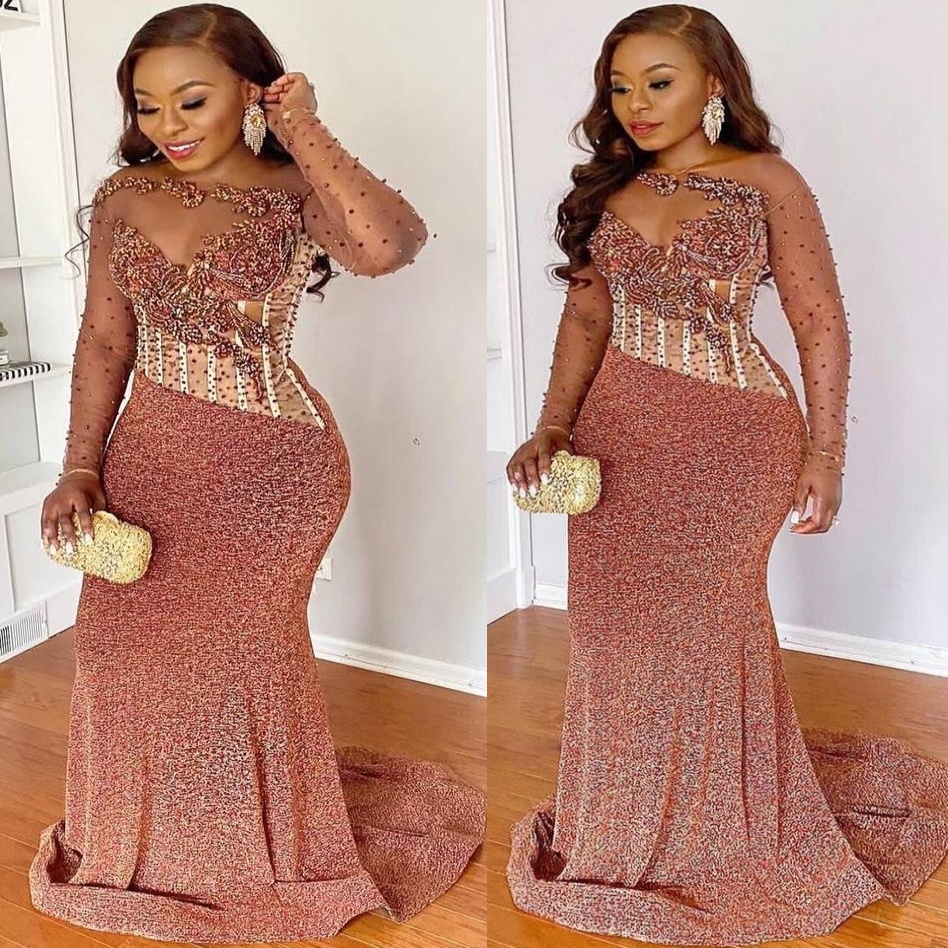 Chocolate Illusion Prom Dresses 2025 Beaded Sequined Rhinestones Evening Formal Party Second Birthday Engagement Gowns Plus Size Dress For Special Occ