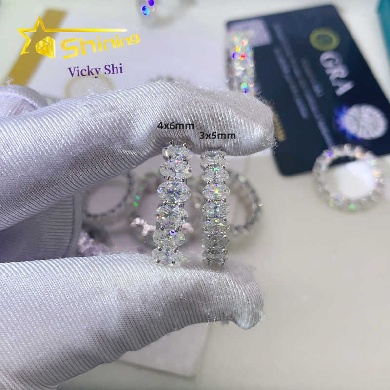 Women Fine Jewelry Rings Emerald Oval Marquise Round Shape 925 Silver Moissanite Diamond Engagement Ring Band