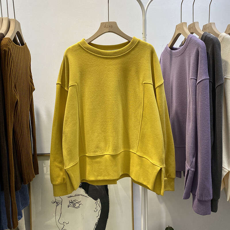 Women's Spring Autumn Thin Sweatshirt New Korean Ins Trendy Stylish Versatile Loose Fit Lazy Side Slit Jacket Top