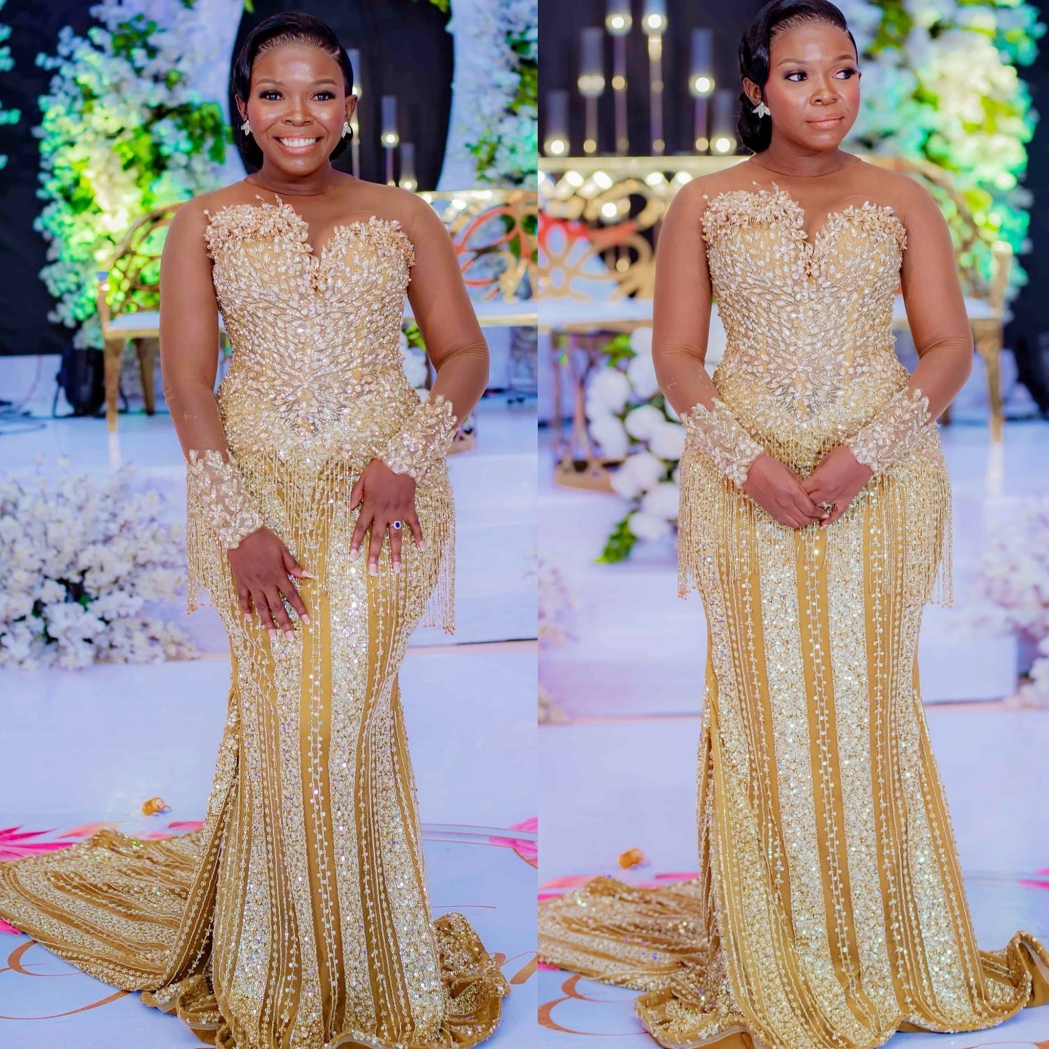 Gold Illusion Mermaid Prom Dresses 2025 Lace Rhinestones Tassels Evening Formal Party Second Birthday Engagement Gowns Plus Size Dress For Special Occ