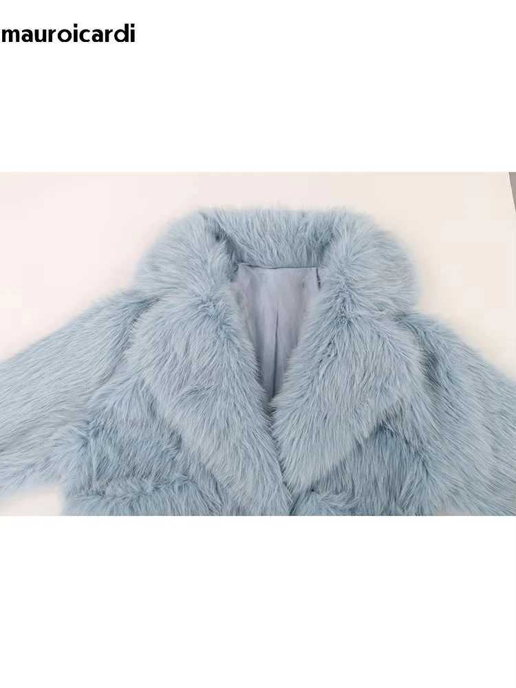 Mauroicardi Winter Short Oversized Hairy Soft Thick Warm Black Faux Fur Coat Women Loose Luxury Blue White Pink Fluffy JacketXJ241206