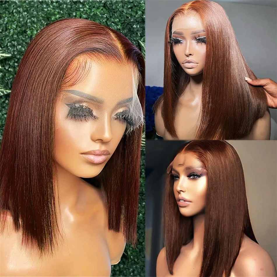 Vieame Super Double Drawn Bone Straight 13X4 Frontal Bob Wig With 100% Human Hair Chocolate Brown 180% Density For Black Women