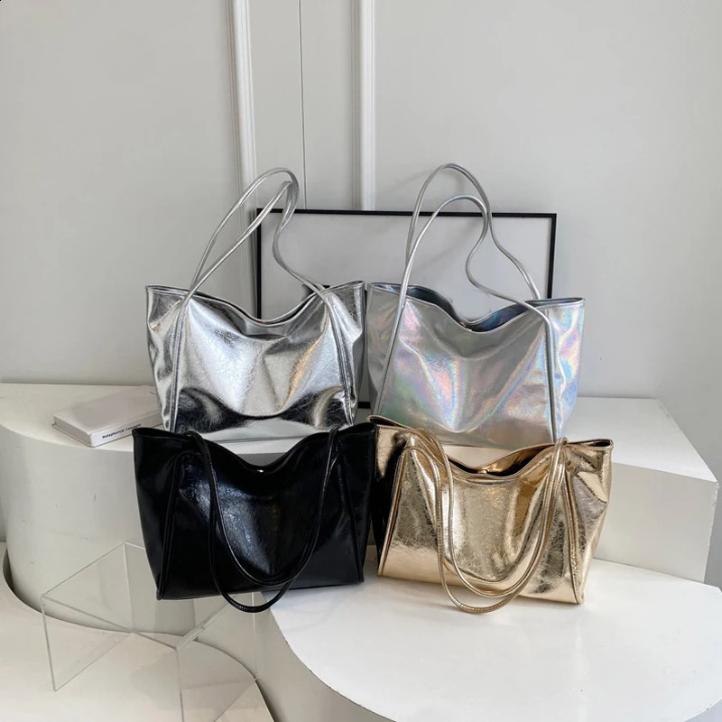 Large capacity womens handbag gold and silver soft leather shoulder bag er shopping bag top womens handbag 241204