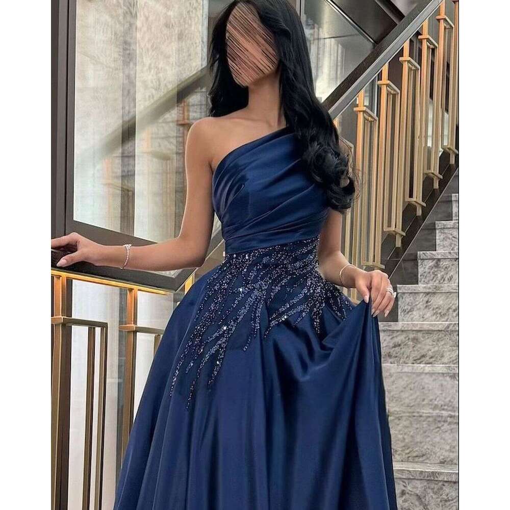 Customized One Shoulder Prom Sleeveless Pleated Beadings or Length Party Gowns Evening Dresses