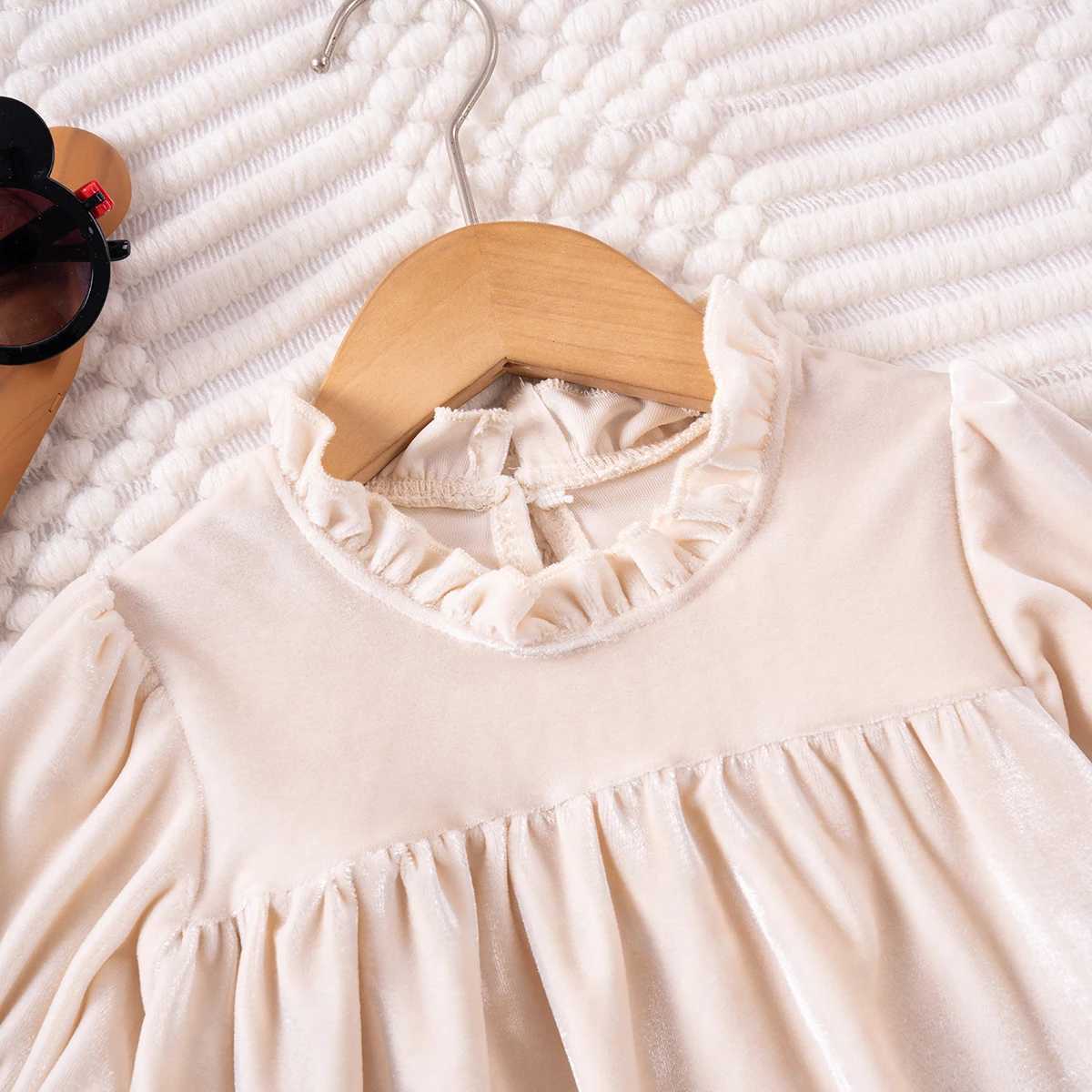 2024 Autumn Winter Childrens Long-sleeved Velour Dress Elegant Sweet Solid Colour Knee-length Dress for Toddler GirlsXJ241206
