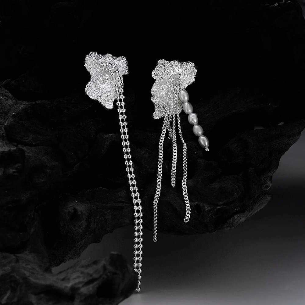 genuine jewelry E1227 Korean light niche feeling long S925 pure silver tin foil tassel shape P 241205